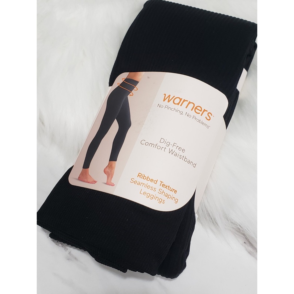 Warners Seamless Shaping Cropped Leggings Textured Dig Free Waist BLACK L/XL